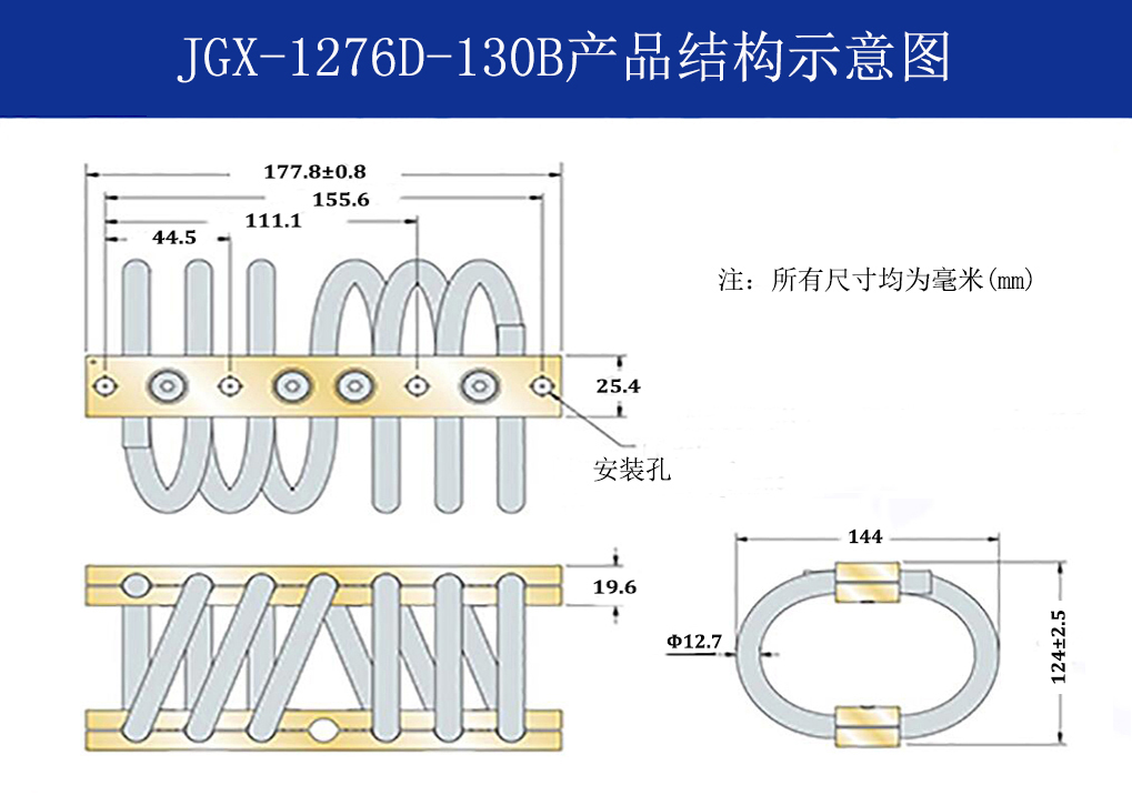 JGX-1276D-130B多應(yīng)用鋼絲繩隔振器結(jié)構(gòu)