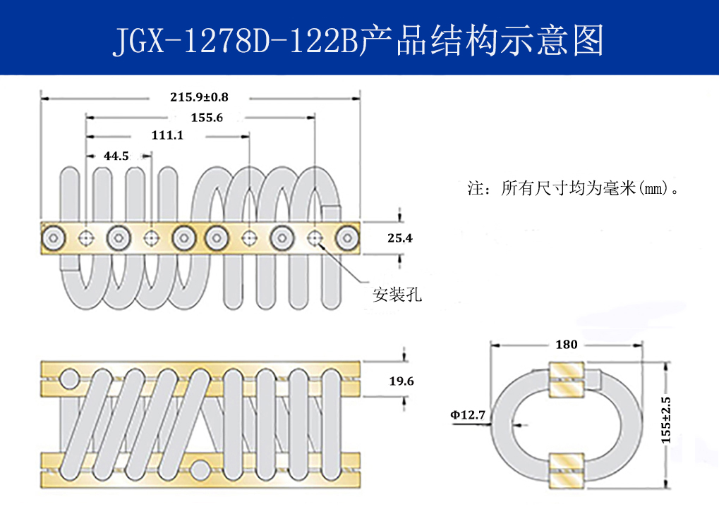 JGX-1278D-122B多應(yīng)用鋼絲繩隔振器結(jié)構(gòu)圖