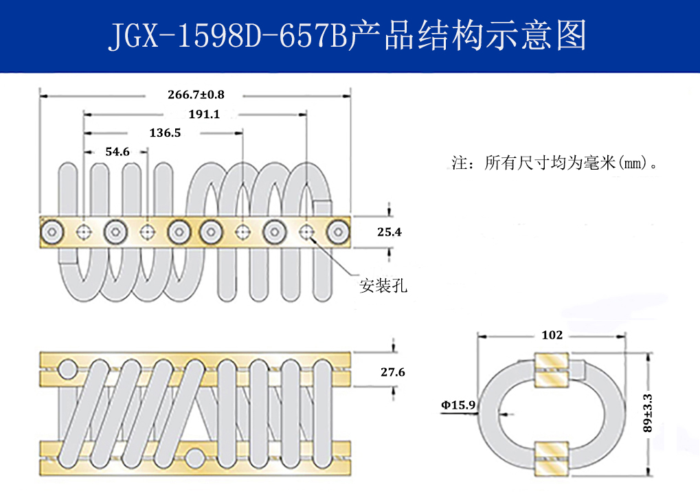 JGX-1598D-657B多應用鋼絲繩隔振器結(jié)構(gòu)